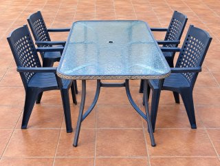 OFERTA Mesa y 4 Sillas Jardín Cristal y Metal