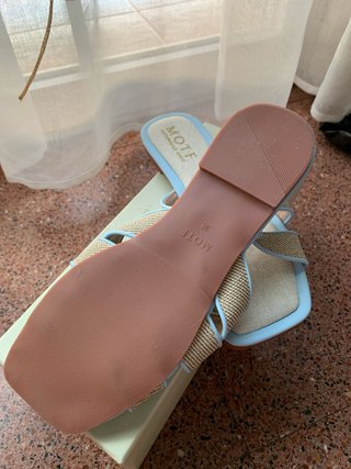 Chanclas Mote Mujer Beige y Azul