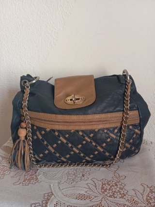 Bolso Uterque Piel Azul marino, casi negro y Marró