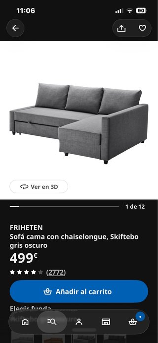 Sofá chaiselongue/cama con canape para almacenaje