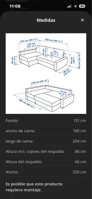 Sofá chaiselongue/cama con canape para almacenaje