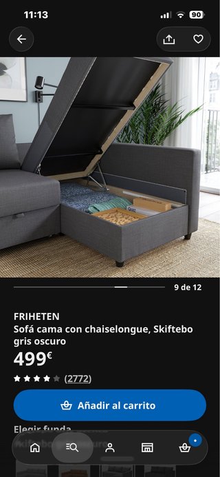 Sofá chaiselongue/cama con canape para almacenaje