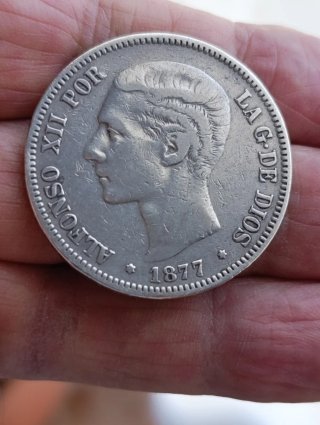 Moneda Plata Alfonso XII  año 1877 España