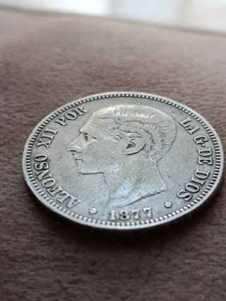 Moneda Plata Alfonso XII  año 1877 España