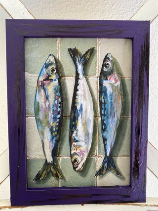 Lote cuadros morados envejecidos sardinas