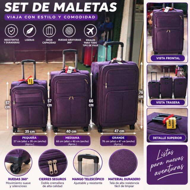 Set 3 Maletas Moradas