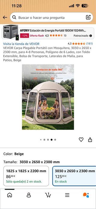 VEVOR Carpa Portátil con Mosquitera Beige
