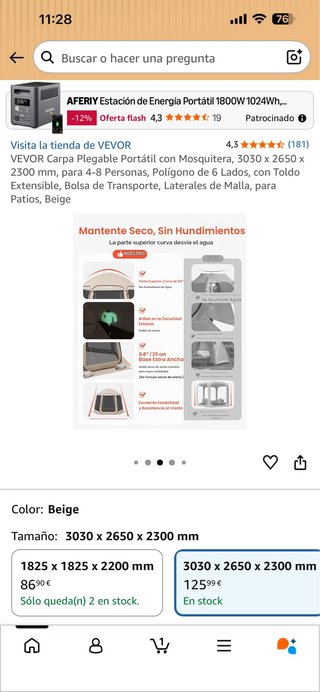 VEVOR Carpa Portátil con Mosquitera Beige