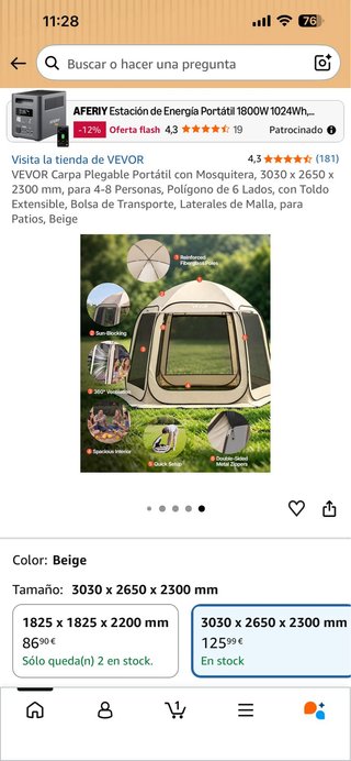 VEVOR Carpa Portátil con Mosquitera Beige