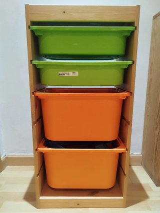 Cajonera Ikea Madera Naranja y Verde
