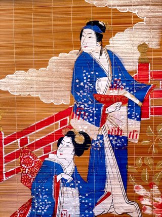 Kakemono Sudare Antiguo Japonés Pintado a Mano