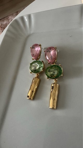 Orecchini pendenti cristalli rosa e verdi