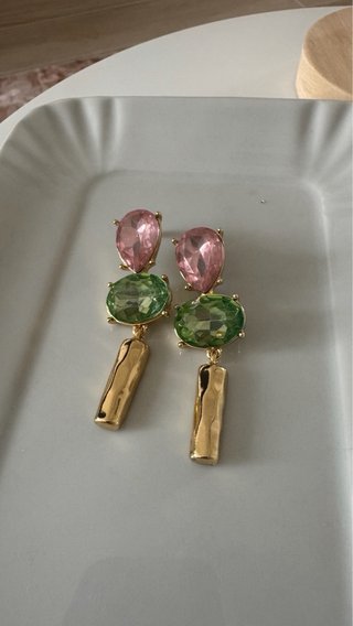 Orecchini pendenti cristalli rosa e verdi