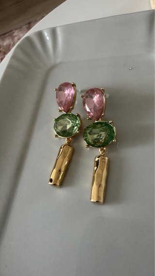 Orecchini pendenti cristalli rosa e verdi