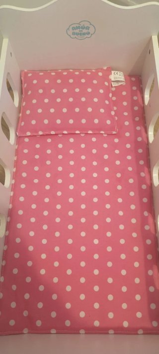 Cuna de muñecas blanca con colchón rosa