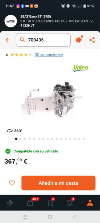 Refrigerador EGR Seat Exeo