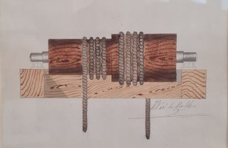 Acuarela antigua Torno diferencial XIX