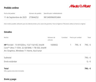 HP 15-fd1020-ns Ultra 7 155H 32GB RAM 1TB SSD