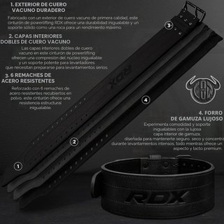 Cinturón RDX Powerlifting Cuero XL 10mm 13mm