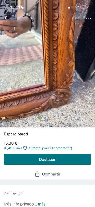 Espejo de pared madera tallada