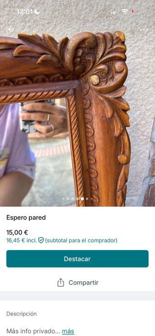 Espejo de pared madera tallada