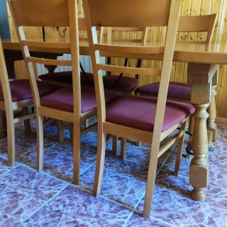Mesa de comedor haya vaporizada, con 6 sillas