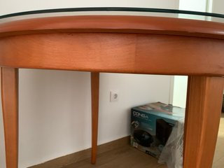 Mesa redonda madera con cristal