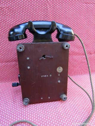 Teléfono antiguo Belga madera y baquelita año 1939
