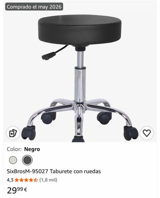Taburete SixBros con ruedas negro