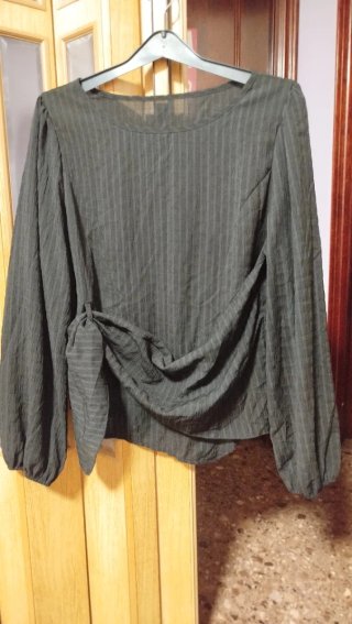 Camisa negra mujer manga larga lazo