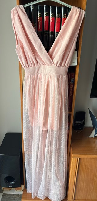 Vestido de fiesta rosa con topitos (Con etiqueta)