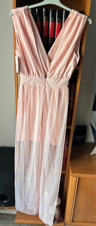 Vestido de fiesta rosa con topitos (Con etiqueta)