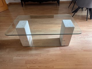 Mesa de centro cristal y piedra 100x65x47