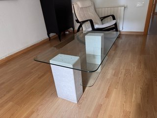 Mesa de centro cristal y piedra 100x65x47