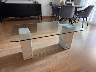 Mesa de centro cristal y piedra 100x65x47