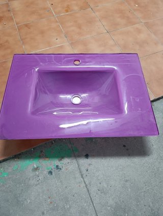 Lavabo de cristal morado segunda mano sin usar