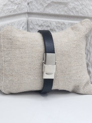 Pulsera Acero y Cuero Azul y Plata