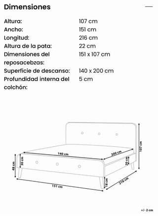 Cama tapizada gris oscuro 140x200