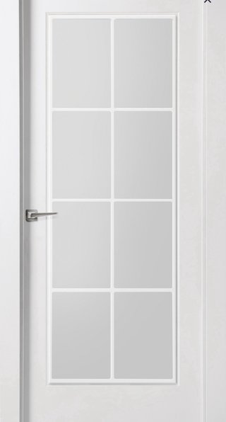 Puerta blanca con cristales de Leroy Merlin.