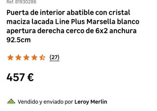 Puerta blanca con cristales de Leroy Merlin.