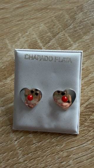 Pendientes Corazón Plata con Rojo