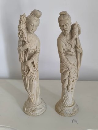 Pareja de Figuras Orientales Vintage Efecto Marfil