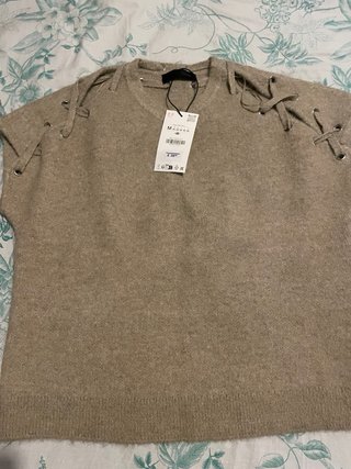 Jersey manga corta  Zara M Beige con Lazos