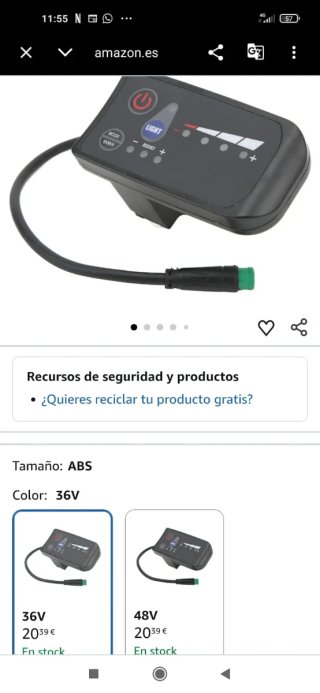Medidor Potencia Bicicleta Eléctrica 36V