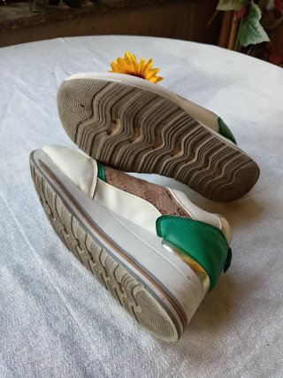Sneakers donna bianche/beige con profili verdi 39