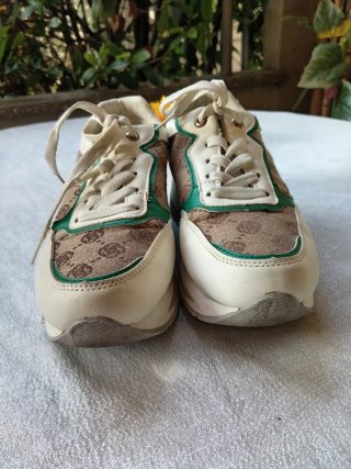 Sneakers donna bianche/beige con profili verdi 39