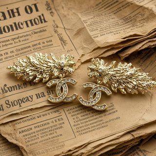 Pendientes Chanel Dorados Flores y Cristales