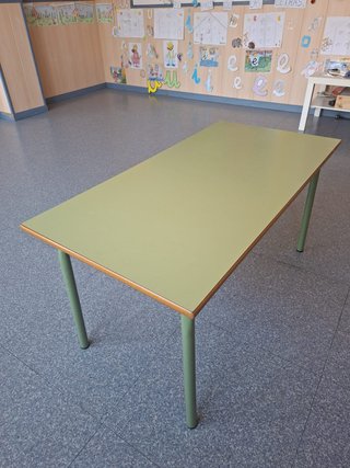 Mesa escolar madera patas metal verde 110x55 cm