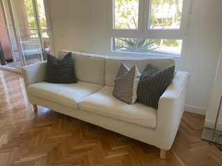 Sofá Ikea Beige Tela Madera