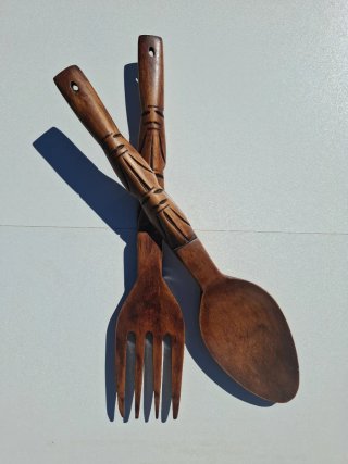Cubiertos Gigantes de Madera (Vintage)